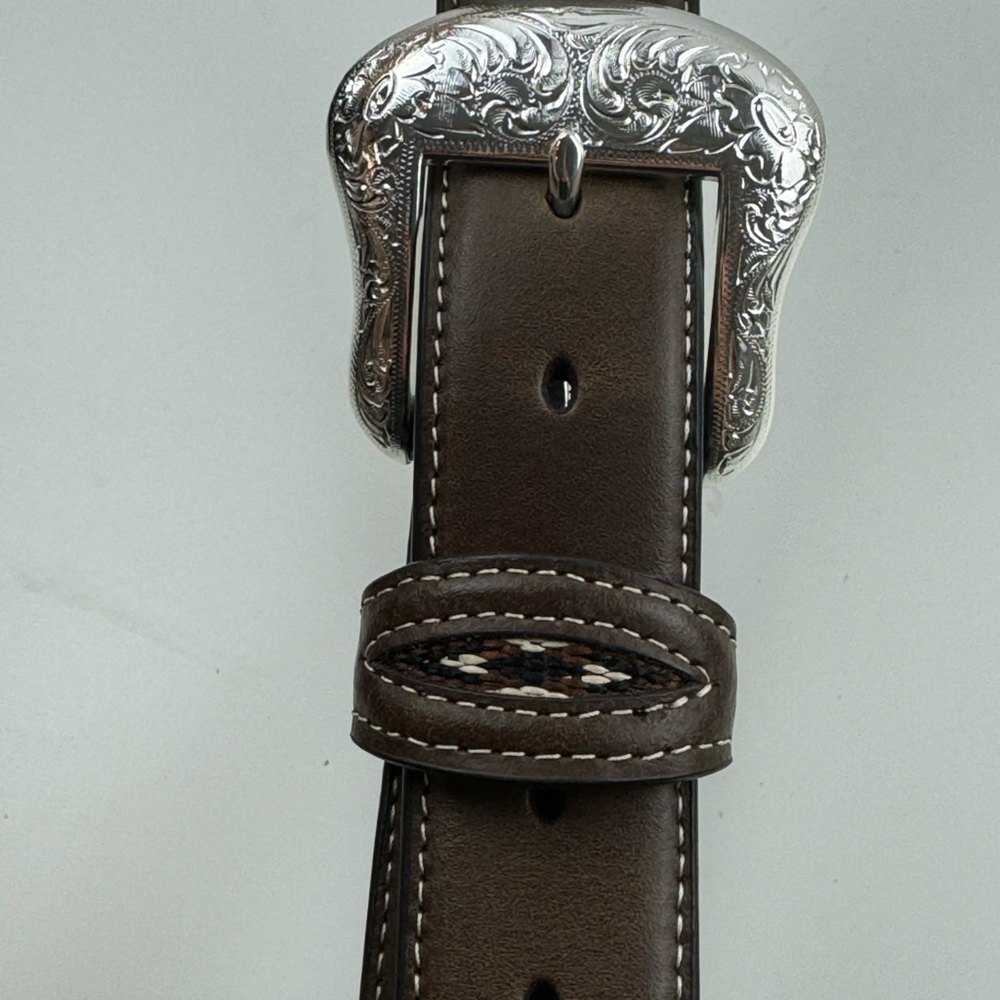 NOCONA Leather Belt Silver Buckle Men’s Size 40 Navajo Western Cowboy CONCHO